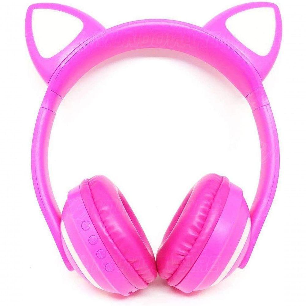 Headphone Bluetooth Com Iluminação Led Fone Sem Fio De Gatinho Rosa - 3
