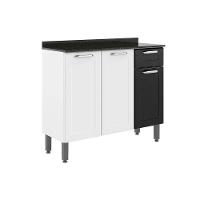 Balcão de Cozinha  Dona Maria 6173 3 Portas 1 Gaveta c/ Tampo e Pés 105cm Branco/Preto - Bertolini - 1