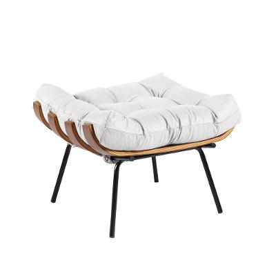 Puff Costela Couro Branco Base Metal