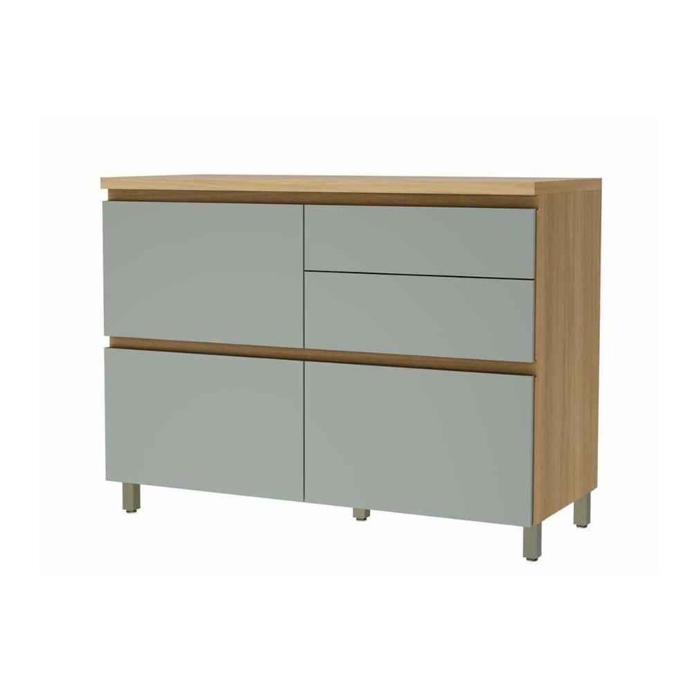 Armário de Cozinha Modulado Balcão Rainha 1 Porta e 4 Gaveta c/ Tampo 120 cm Nature/Verde - Nesher - 1