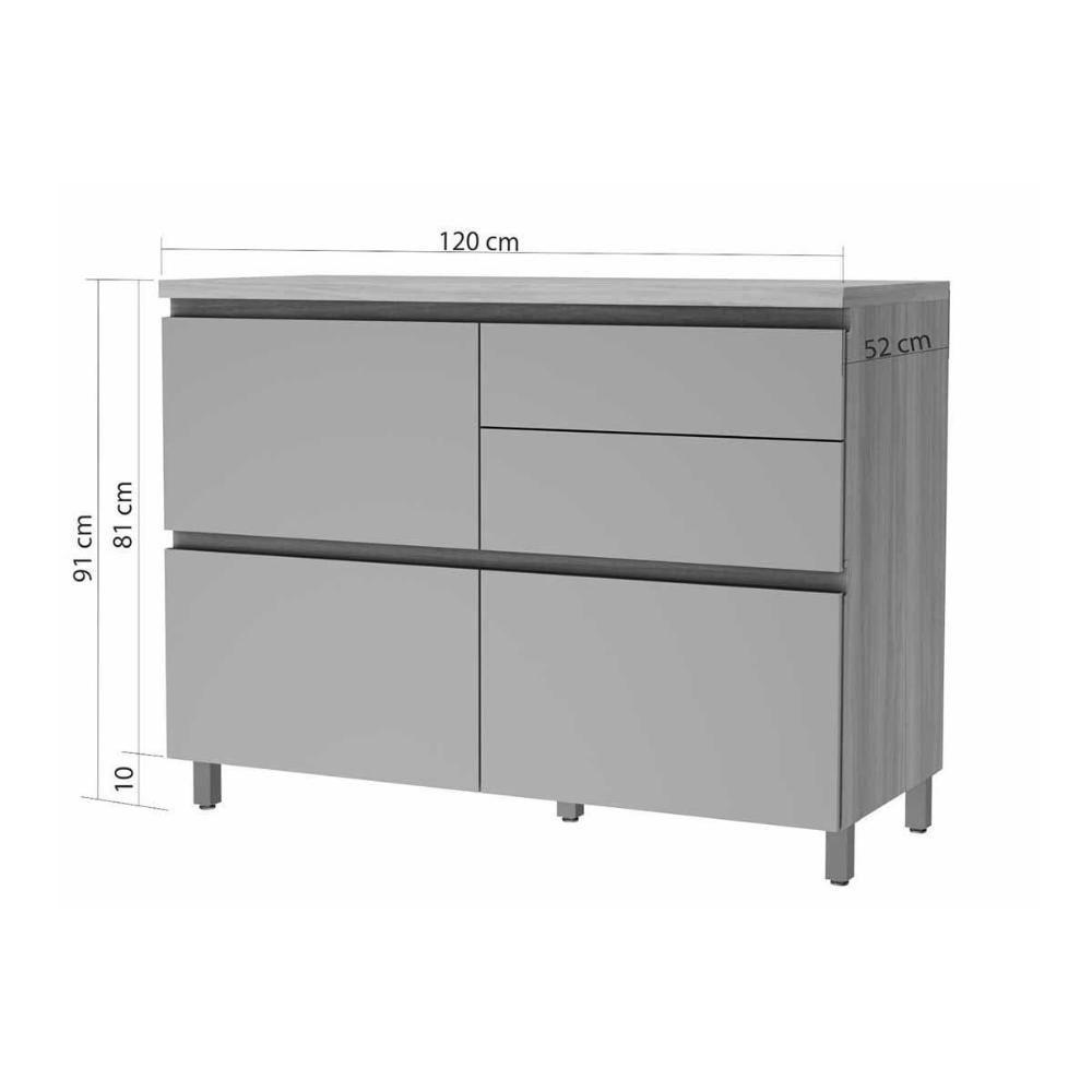 Armário de Cozinha Modulado Balcão Rainha 1 Porta e 4 Gaveta c/ Tampo 120 cm Nature/Verde - Nesher - 7