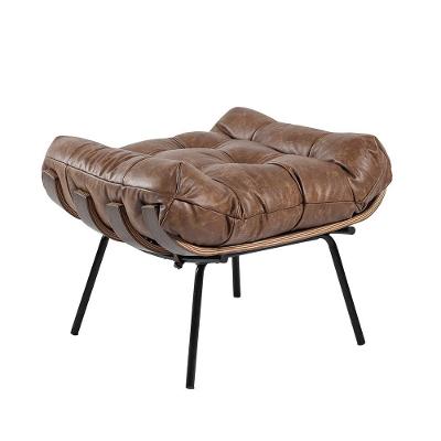 Puff Costela Couro Nozes Base Metal