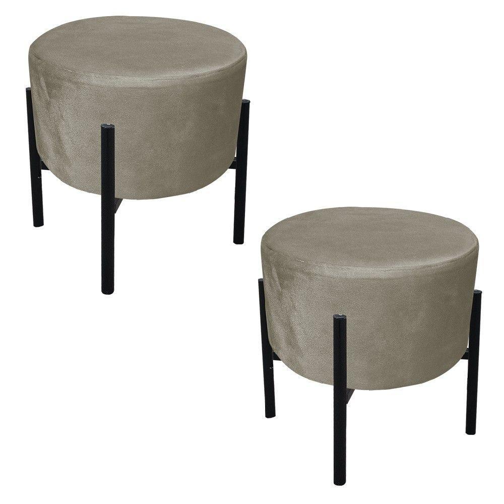 Kit 02 Puffs Iron Suede Marrom Rato Base Palito D´rossi - 3