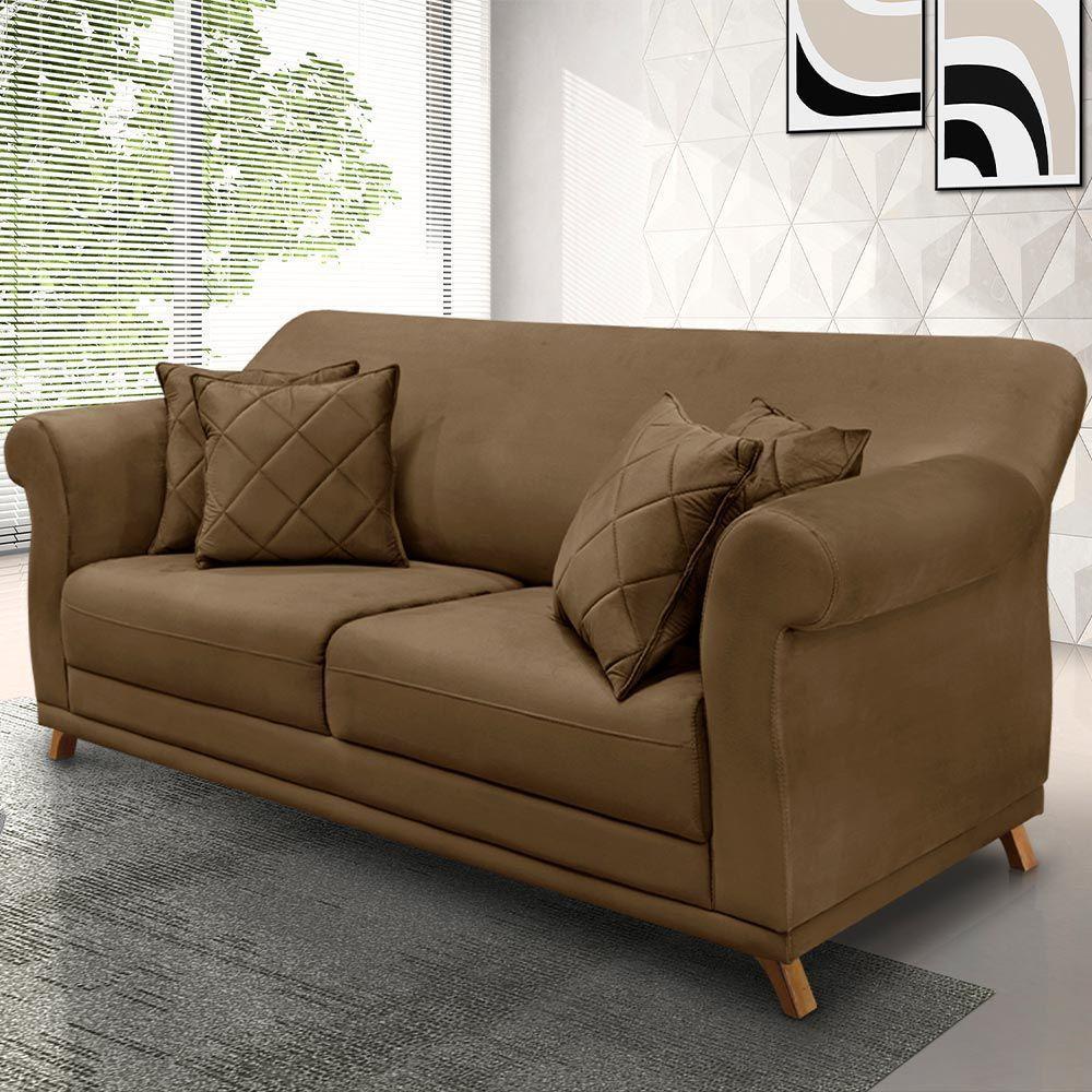 Sofá 180cm 2 Lugares Com 4 Almofadas Suede Caramelo - 5