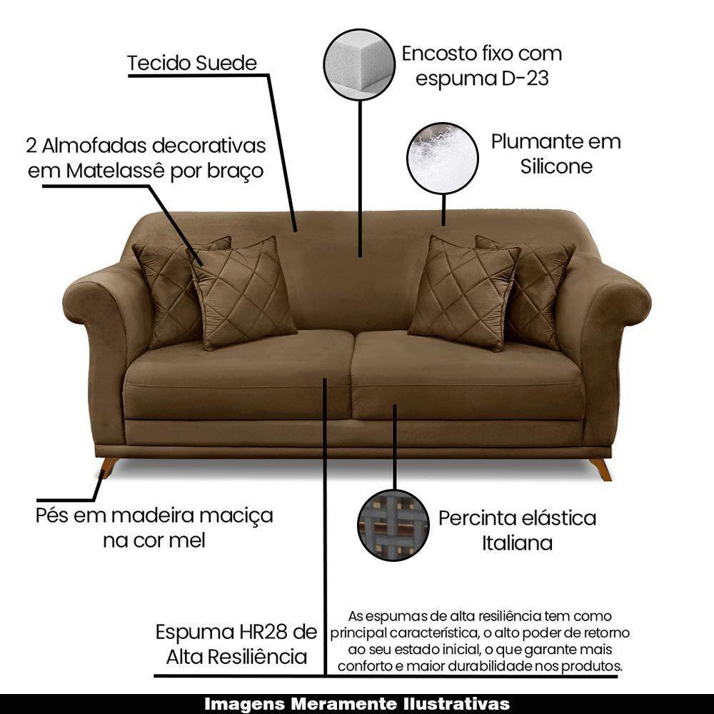 Sofá 180cm 2 Lugares Com 4 Almofadas Suede Caramelo - 7