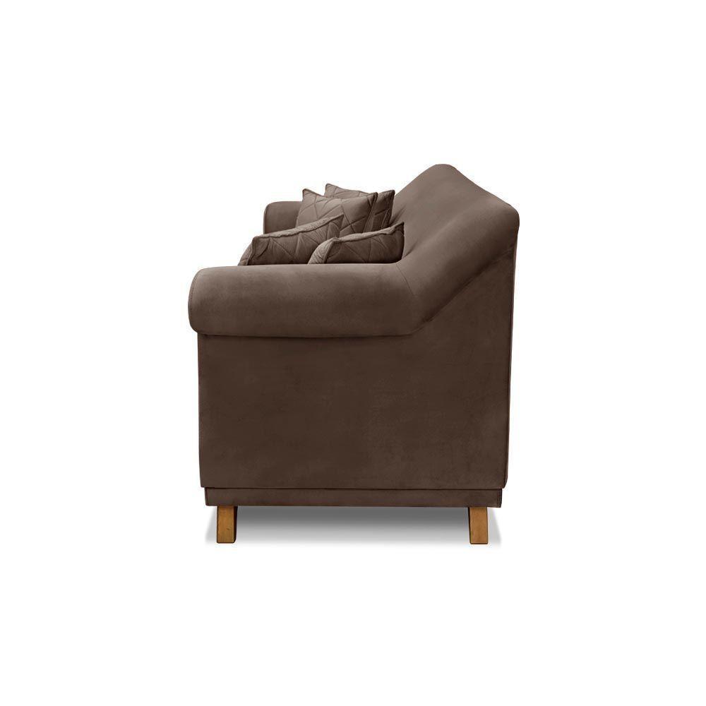 Sofá 180cm 2 Lugares Com 4 Almofadas Veludo Marrom - 2