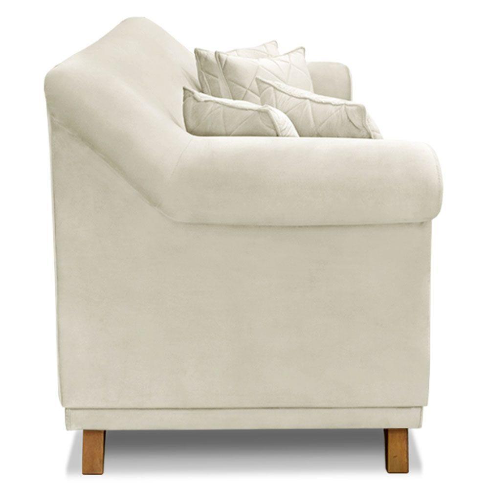 Sofá 2 Lugares 1,80m Veludo Bege Pés Castanho - 7