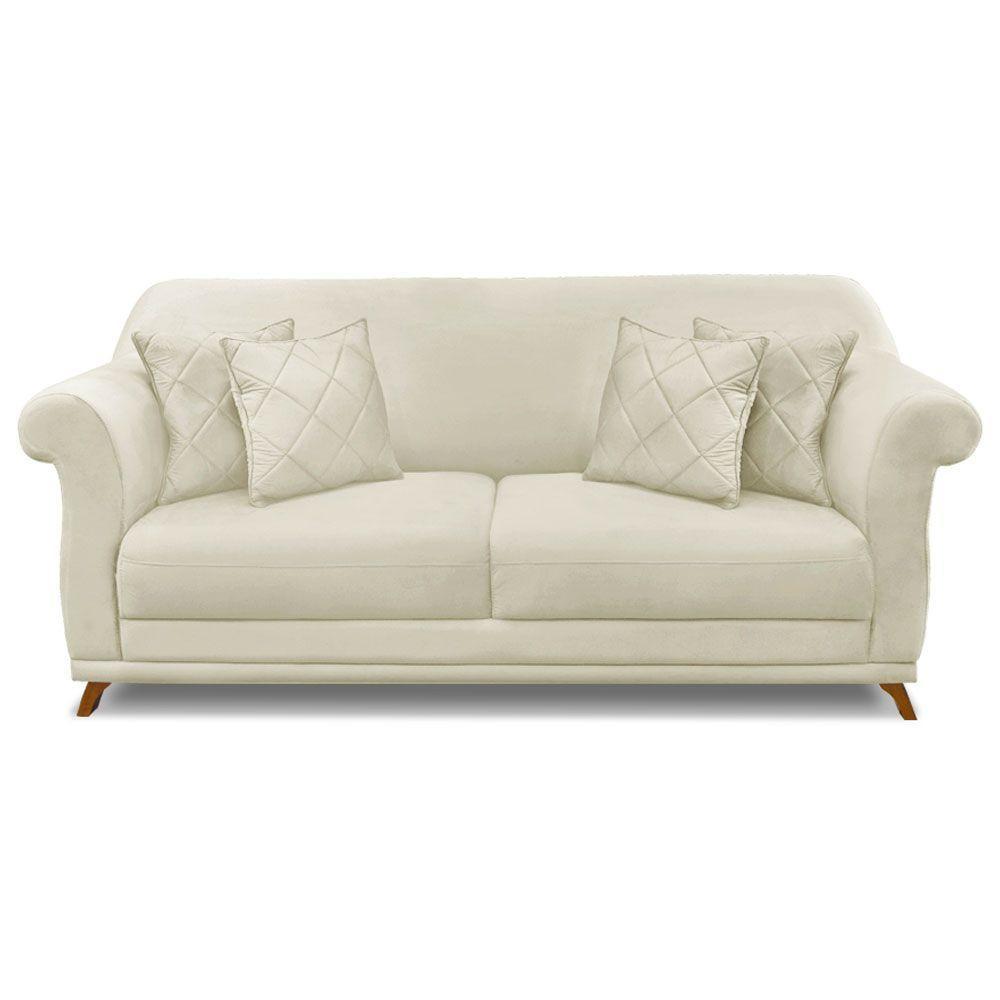 Sofá 2 Lugares 1,80m Veludo Bege Pés Castanho - 8