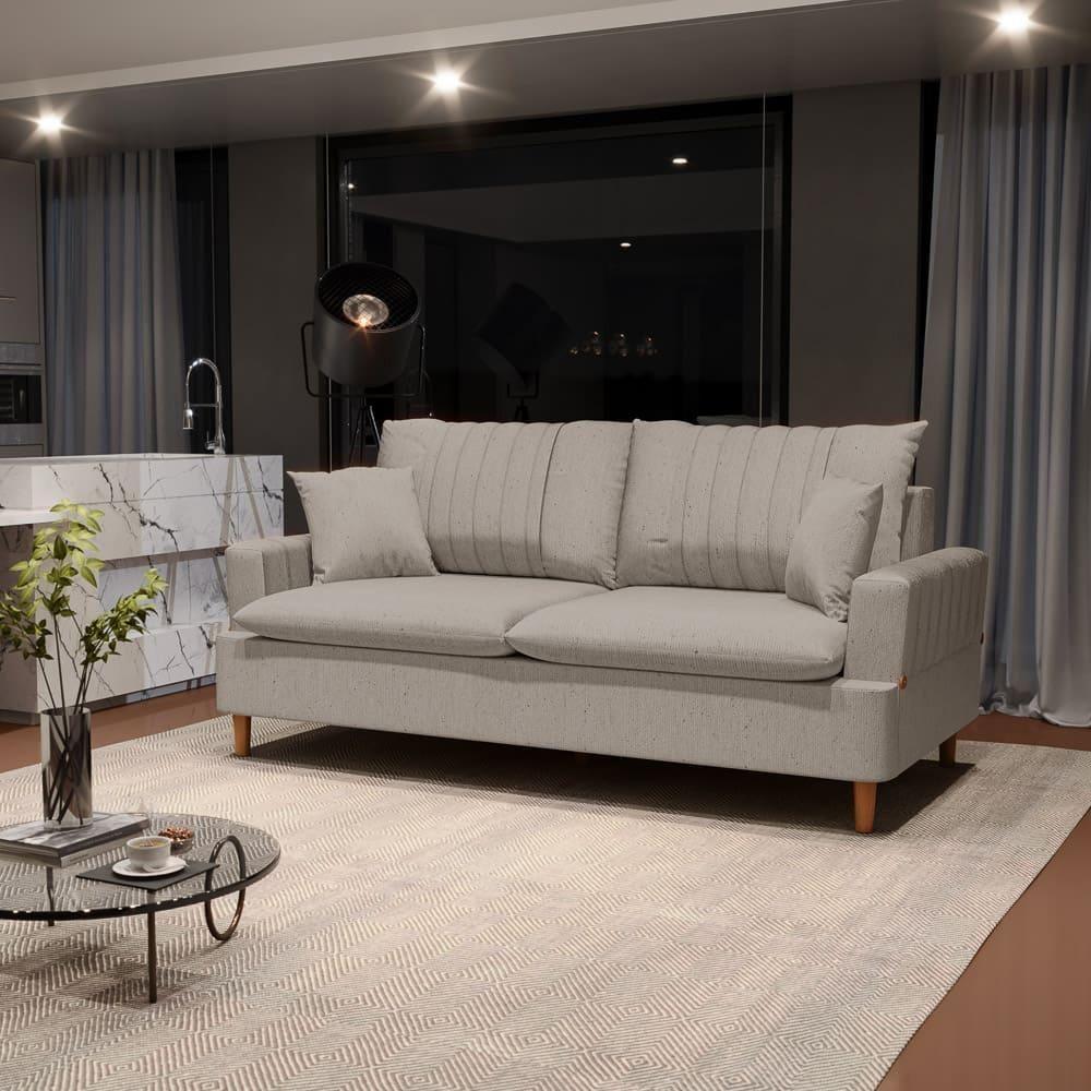 Sofá 3 Lugares 200cm Com Almofadas Veras D05 Linho Bege - 6