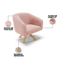 Kit 1 Namoradeira E 1 Poltrona Giratória Rosê Base Madeira