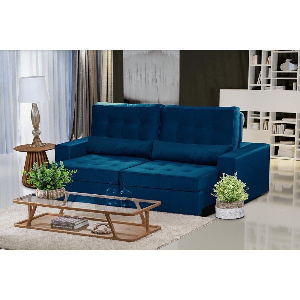Sofá Modular 5 Lugares 2.50M Retrátil E Reclinável Azul - 1