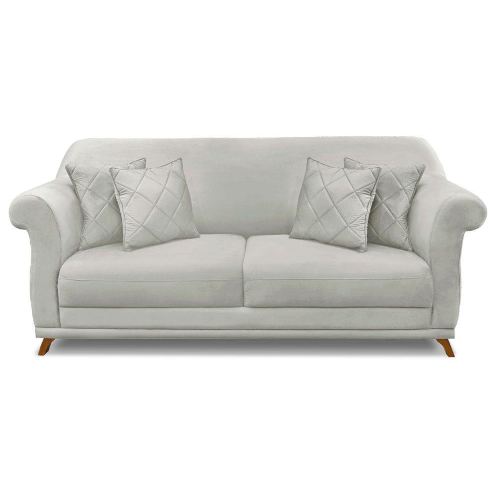 Sofá 2 Lugares 1,80m Veludo Cinza Prata Pés Castanho - 7