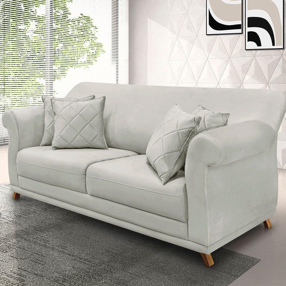 Sofá 2 Lugares 1,80m Veludo Cinza Prata Pés Castanho - 8