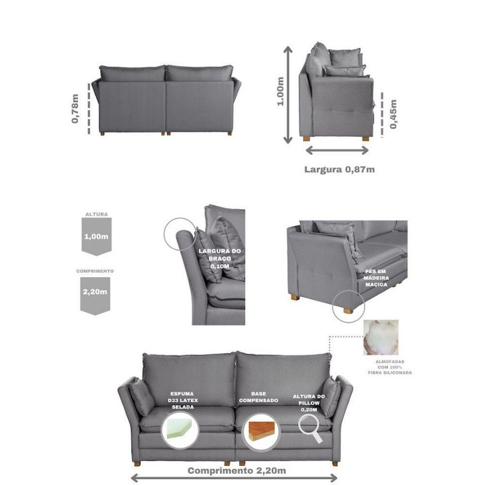 Sofá Natal Living Com 4 Lugares 2.20M Linho Corriente Cinza - 8