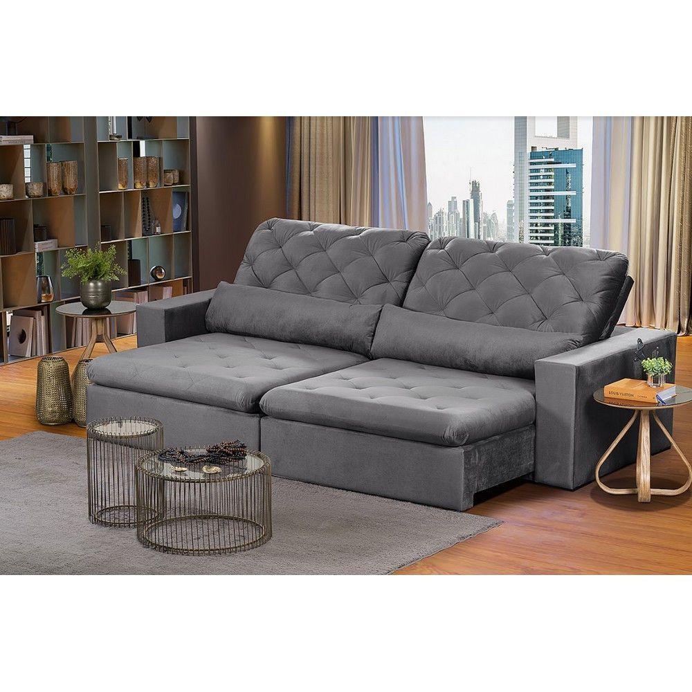 Sofá Modular 4 Lugares 2.30M Retrátil E Reclinável Cinza - 1