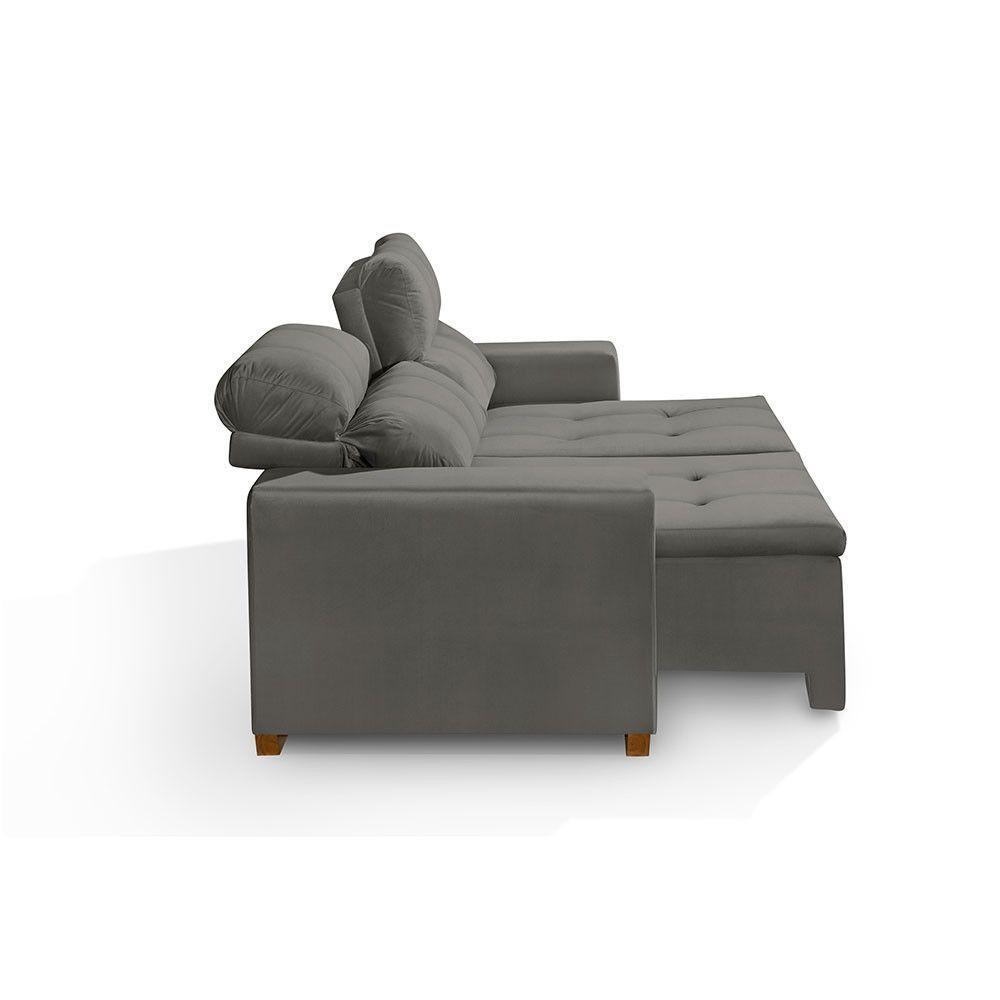 Sofá 3 Lugares 195cm Com Molas, Retrátil E Reclinável Cinza - 3