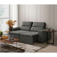 Sofá 3 Lugares 195cm Com Molas, Retrátil E Reclinável Cinza - 1