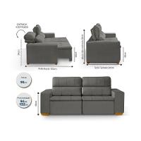 Sofá 3 Lugares 195cm Com Molas, Retrátil E Reclinável Cinza