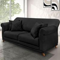 Sofá 2 Lugares 1,80m Veludo Preto Pés Castanho - 8