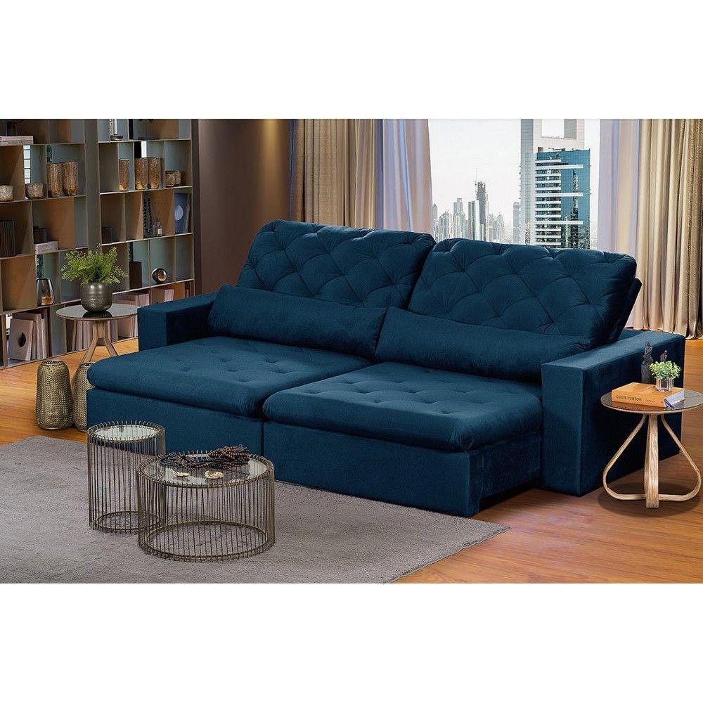 Sofá Modular 4 Lugares 2.30M Retrátil E Reclinável Azul - 1