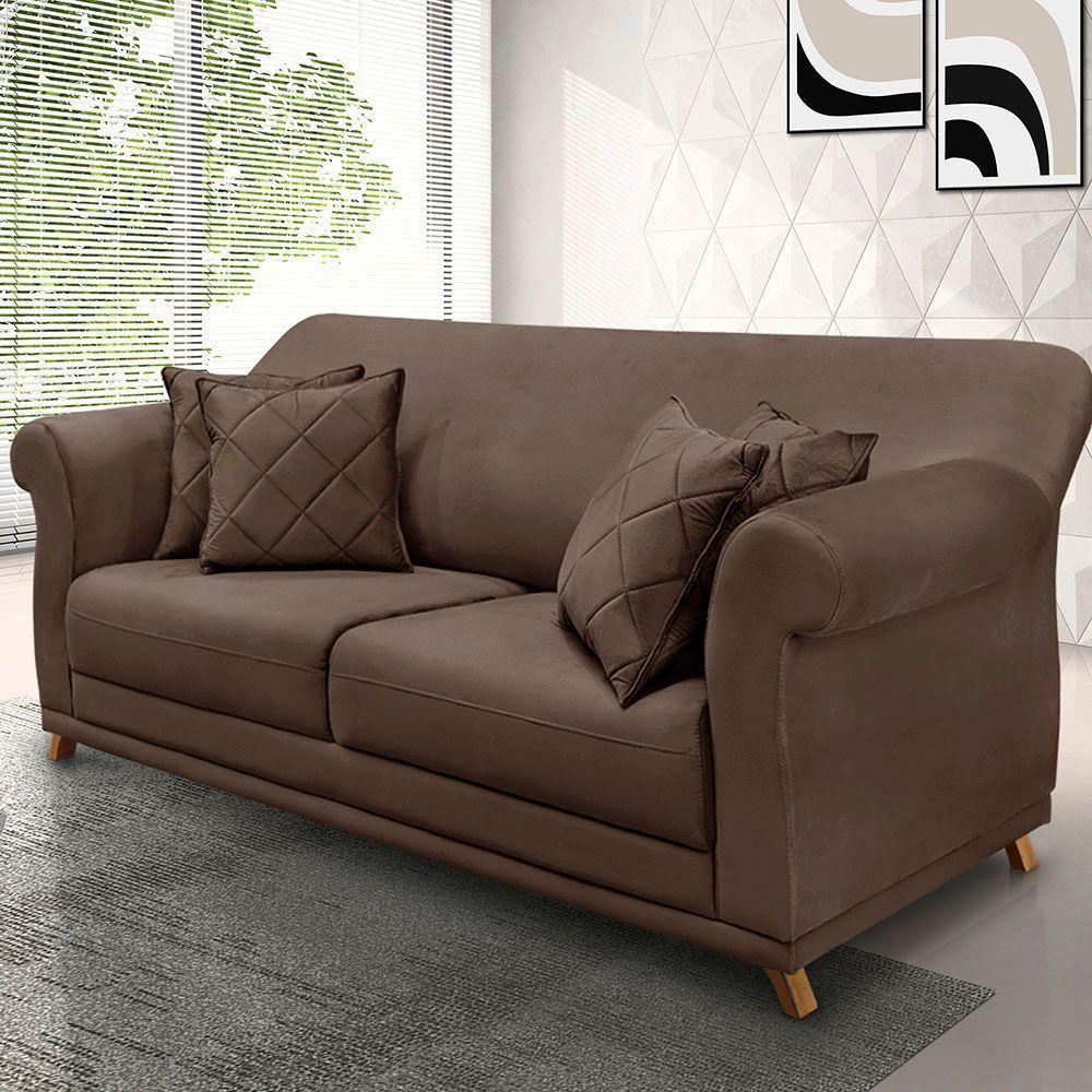 Sofá 2 Lugares 1,60m Veludo Pés Castanho Marrom - 8