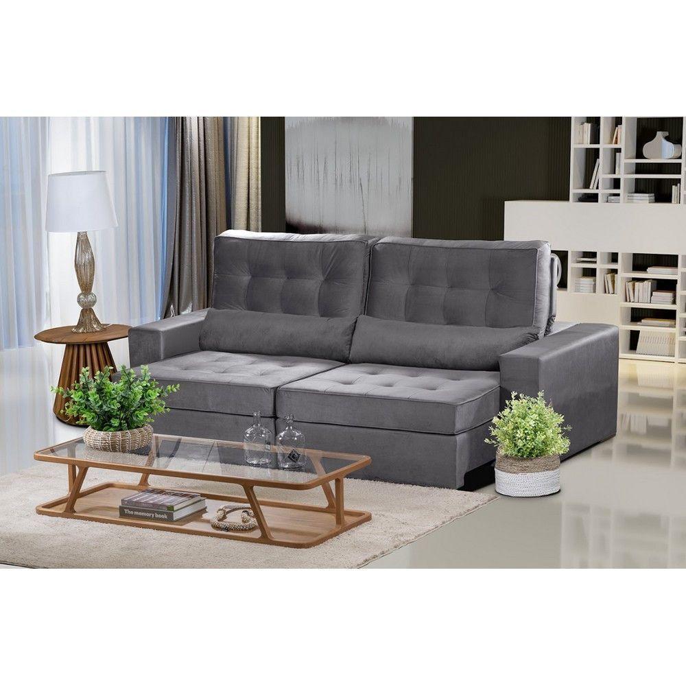 Sofá Modular 5 Lugares 2.50M Retrátil E Reclinável Cinza - 1