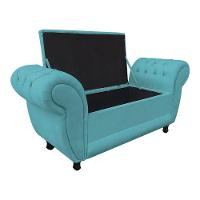 Divã Recamier Com Baú Grécia 1,55 Cm Suede Azul Thiffany