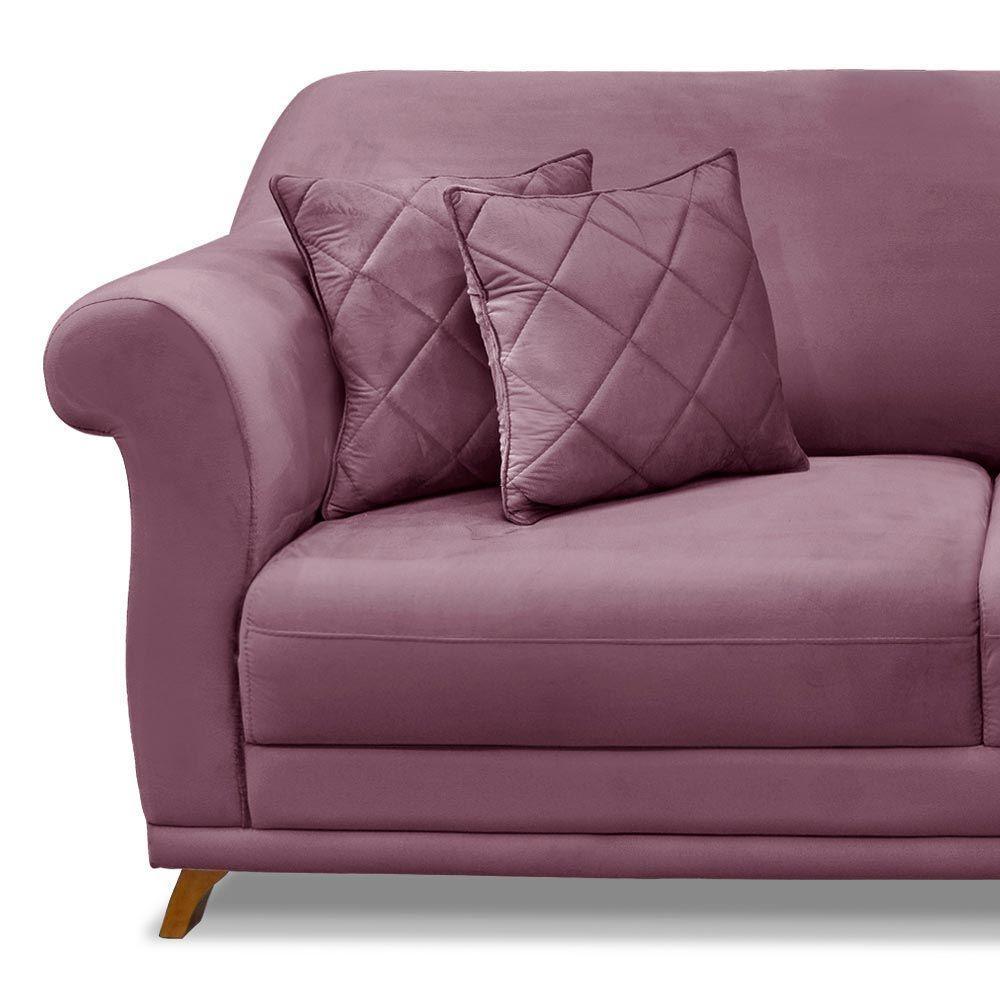 Sofá 200cm 3 Lugares Com 4 Almofadas Veludo Uva - 3