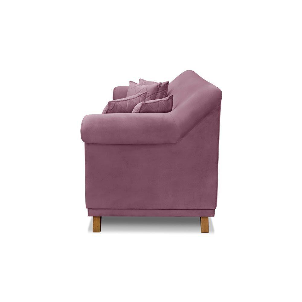 Sofá 200cm 3 Lugares Com 4 Almofadas Veludo Uva - 4