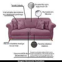 Sofá 200cm 3 Lugares Com 4 Almofadas Veludo Uva - 7