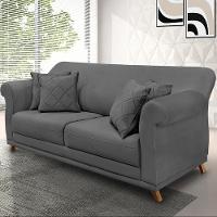 Sofá 220cm 3 Lugares Com 4 Almofadas Suede Cinza - 6