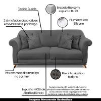 Sofá 220cm 3 Lugares Com 4 Almofadas Suede Cinza - 9
