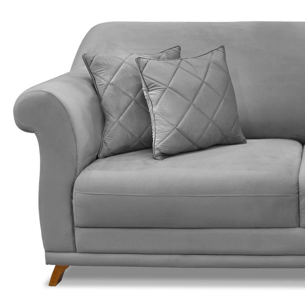 Sofá 180cm 2 Lugares Com 4 Almofadas Veludo Cinza - 4