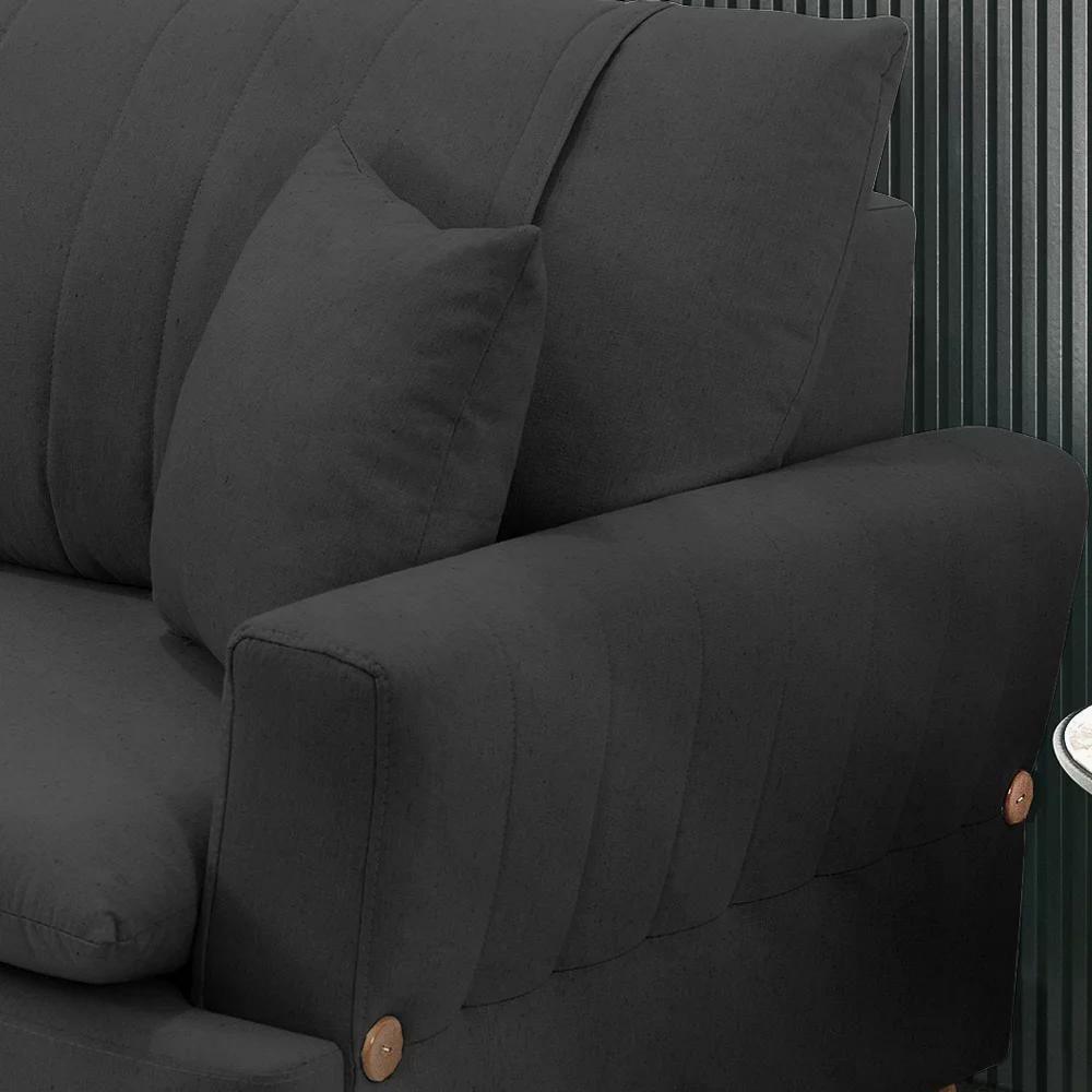 Sofa 3 Lugares 200 Cm Eron Linho Grafite Vazzano Grafite - 6