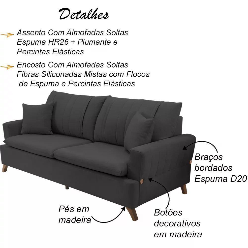 Sofa 3 Lugares 200 Cm Eron Linho Grafite Vazzano Grafite - 8
