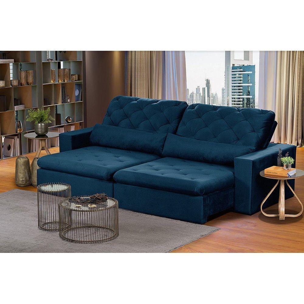 Sofá Modular 5 Lugares 2.50M Retrátil E Reclinável Azul - 1