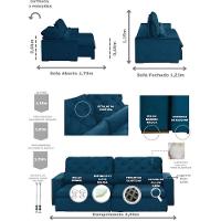 Sofá Modular 5 Lugares 2.50M Retrátil E Reclinável Azul - 9