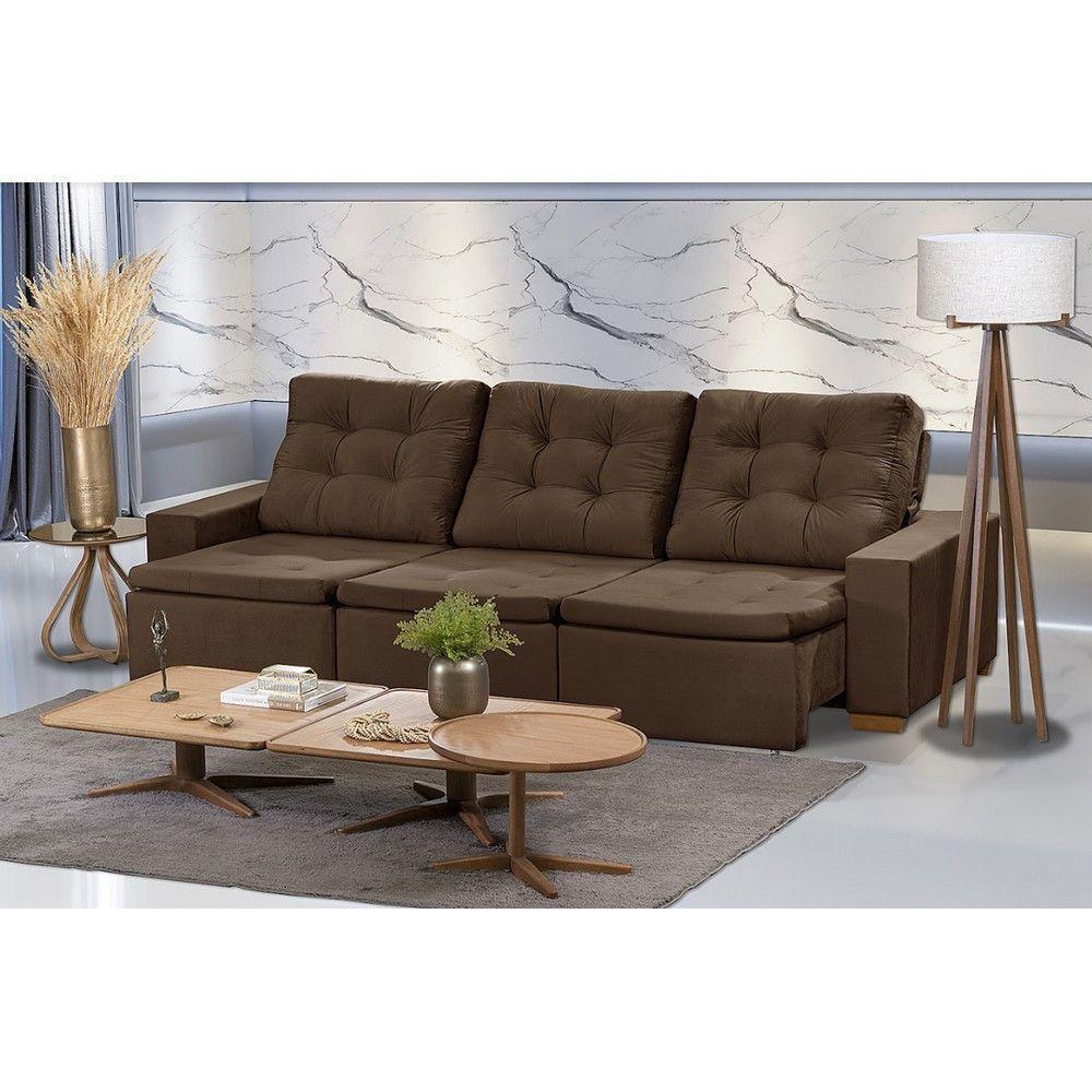 Sofá Modular 6 Lugares 3.05M Retrátil E Reclinável Marrom - 1