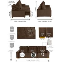 Sofá Modular 6 Lugares 3.05M Retrátil E Reclinável Marrom - 9