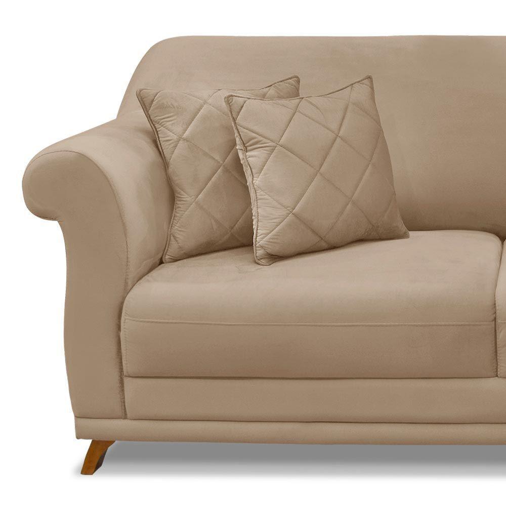 Sofá 180cm 2 Lugares Com 4 Almofadas Suede Bege - 4