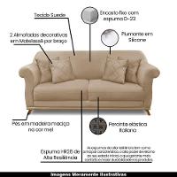 Sofá 180cm 2 Lugares Com 4 Almofadas Suede Bege - 7