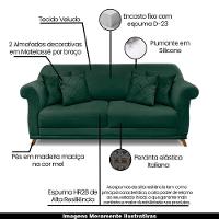 Sofá 180cm 2 Lugares Com 4 Almofadas Veludo Verde Floresta - 7
