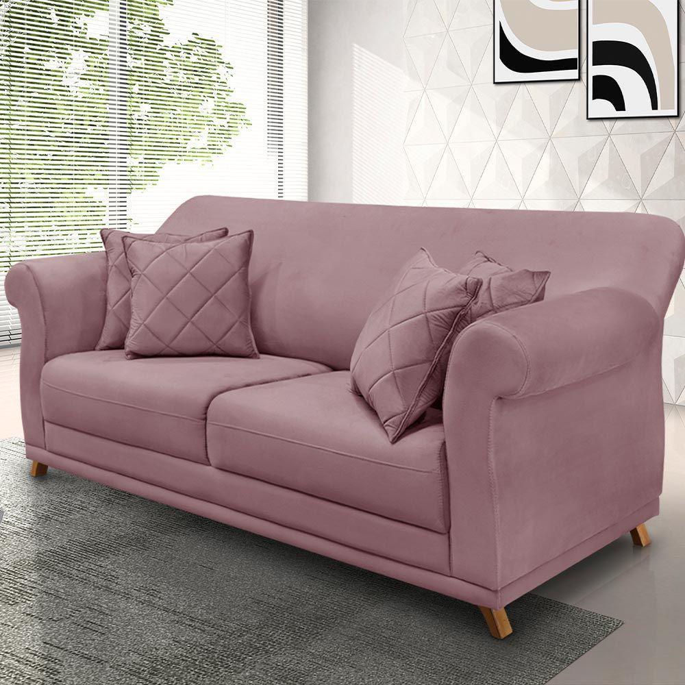 Sofá 160cm 2 Lugares Com 4 Almofadas Veludo Lilás - 6