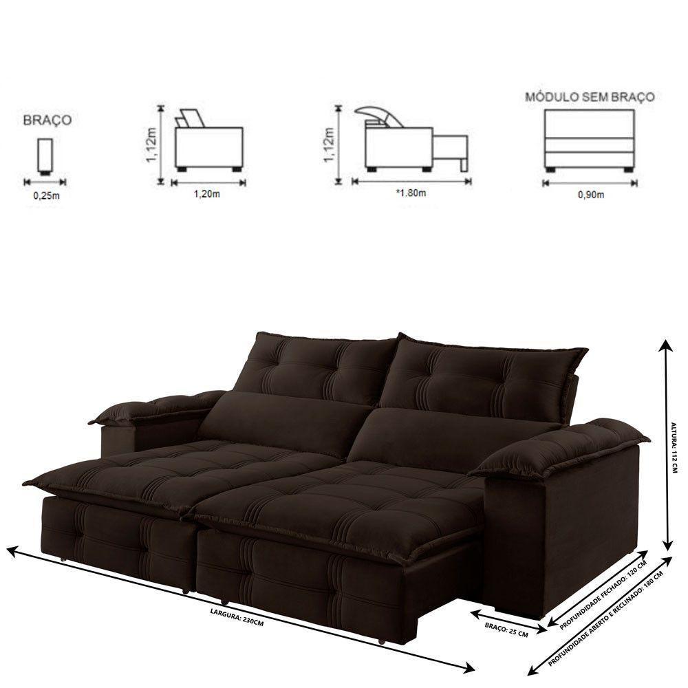 Sofá Retrátil E Reclinável 2,30m 4 Lugares Marrom - 7