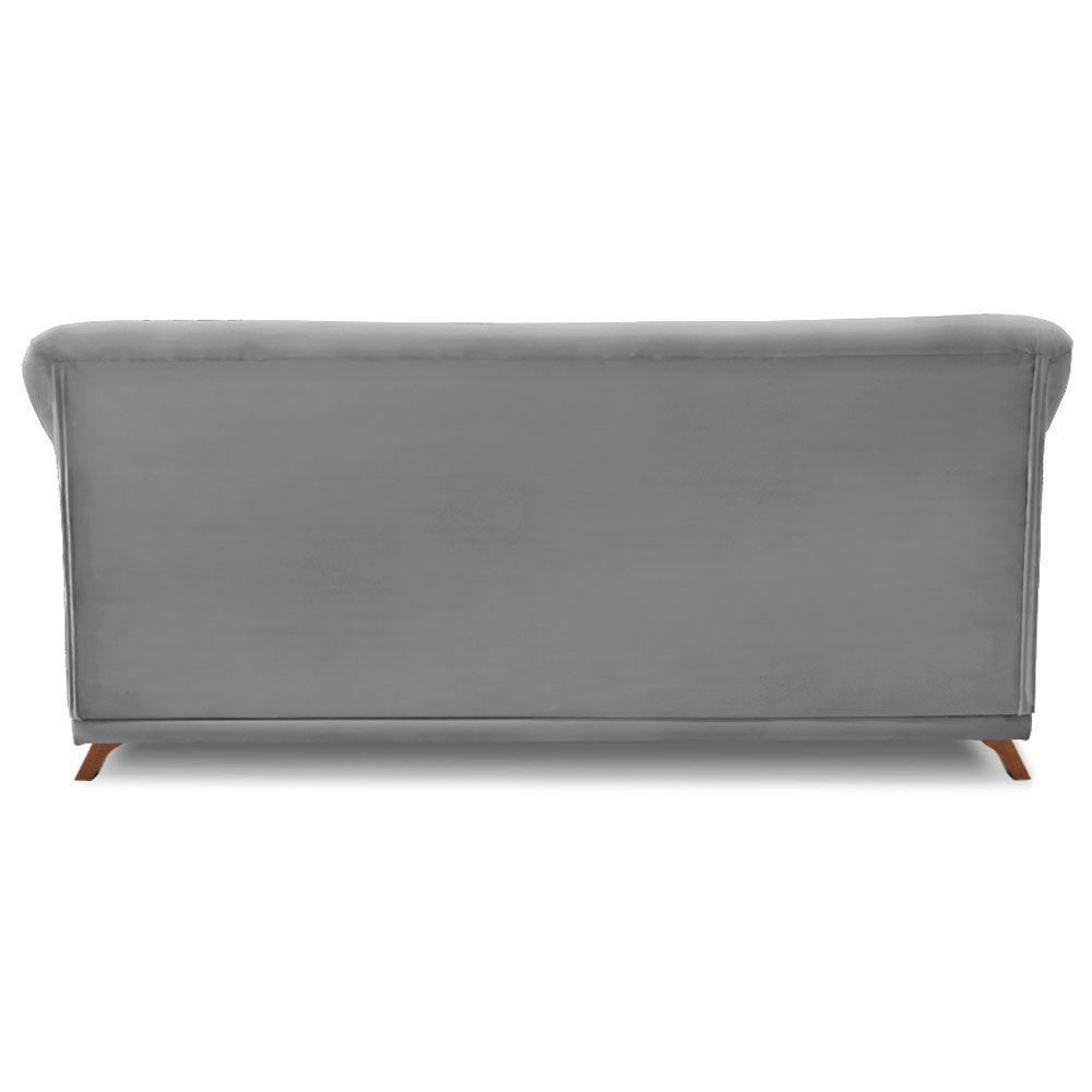 Sofá 2 Lugares 1,60m Veludo Cinza Grafite Pés Castanho - 5