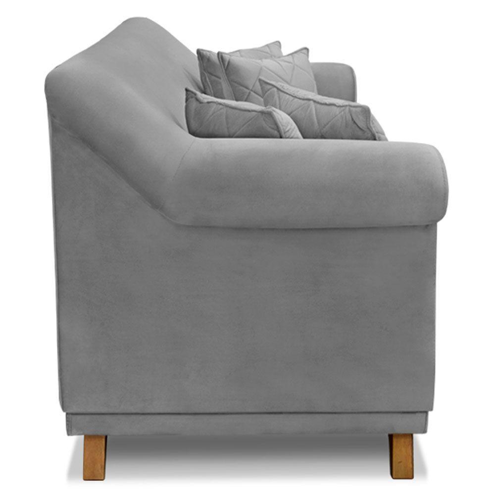 Sofá 2 Lugares 1,60m Veludo Cinza Grafite Pés Castanho - 6