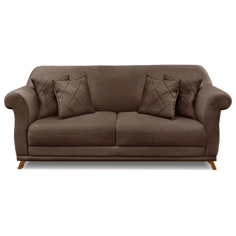 Sofá 2 Lugares 1,60m Veludo Marrom Pés Castanho - 7