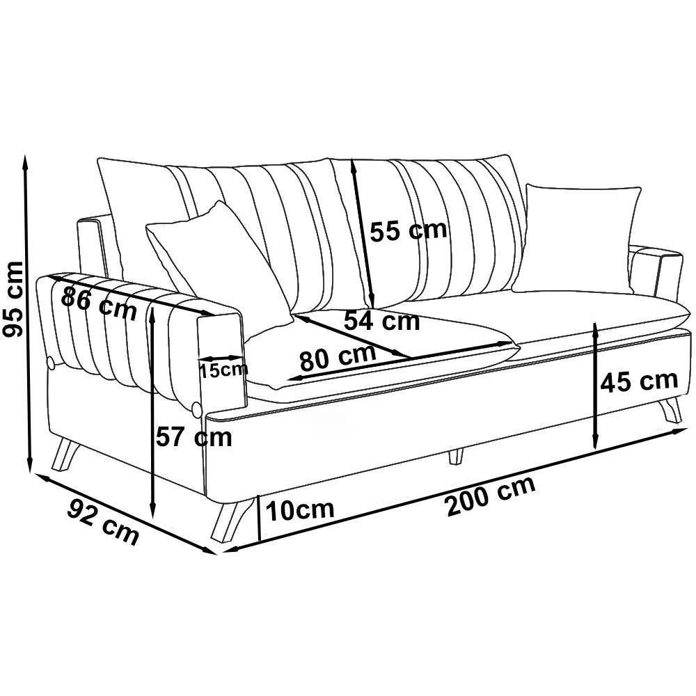 Sofa 3 Lugares 200 Cm Eron Linho Cru Vazzano Cru - 7