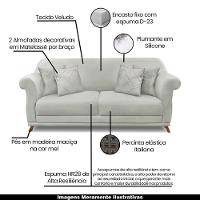 Sofá 200cm 3 Lugares Com 4 Almofadas Veludo Prata - 13