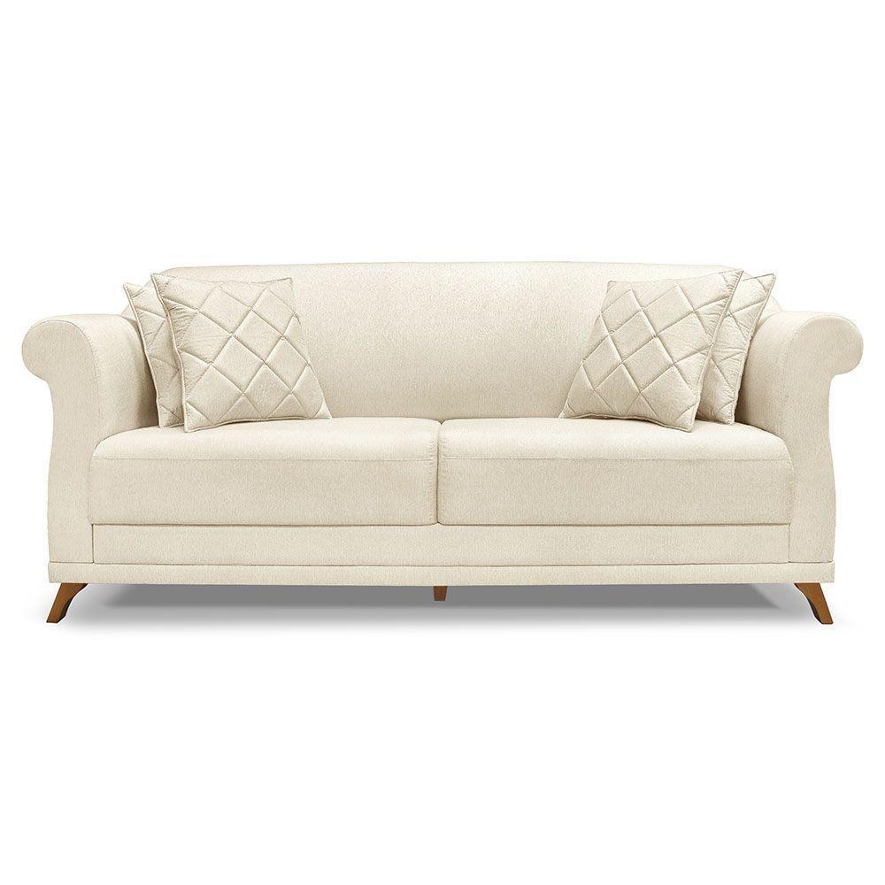 Sofá 2 Lugares 1,80m Vênus Linho Natural Pés Castanho - 7